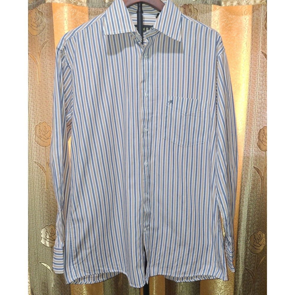 Trendz Men's Button Down Dress Shirt Size 16.5 L Striped Cotton Long Sleeve
